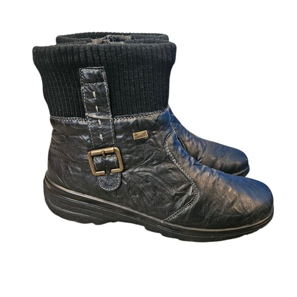 Rieker Womens Hillary Boots Leather Black Size 8 Side Zip Buckle Knit Textured - Picture 3 of 10